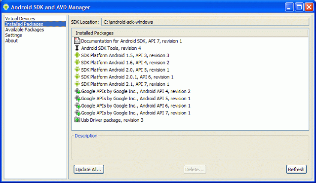 Android SDK and AVD Manager